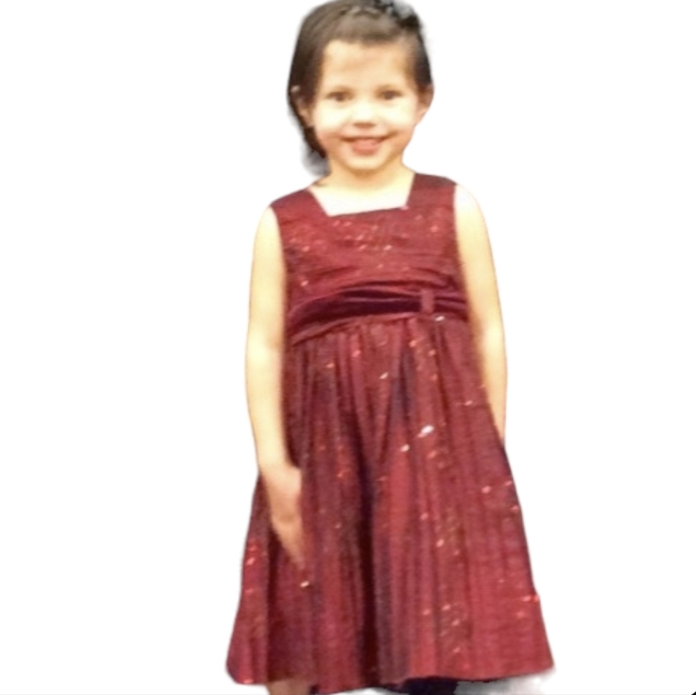 3T red fancy dress sequined crinkle girls dress - Picture 2 of 7